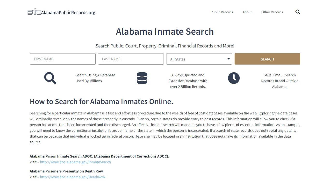 Alabama Inmate Search and ADOC Inmate Lookup: AlabamaPublicRecords.org